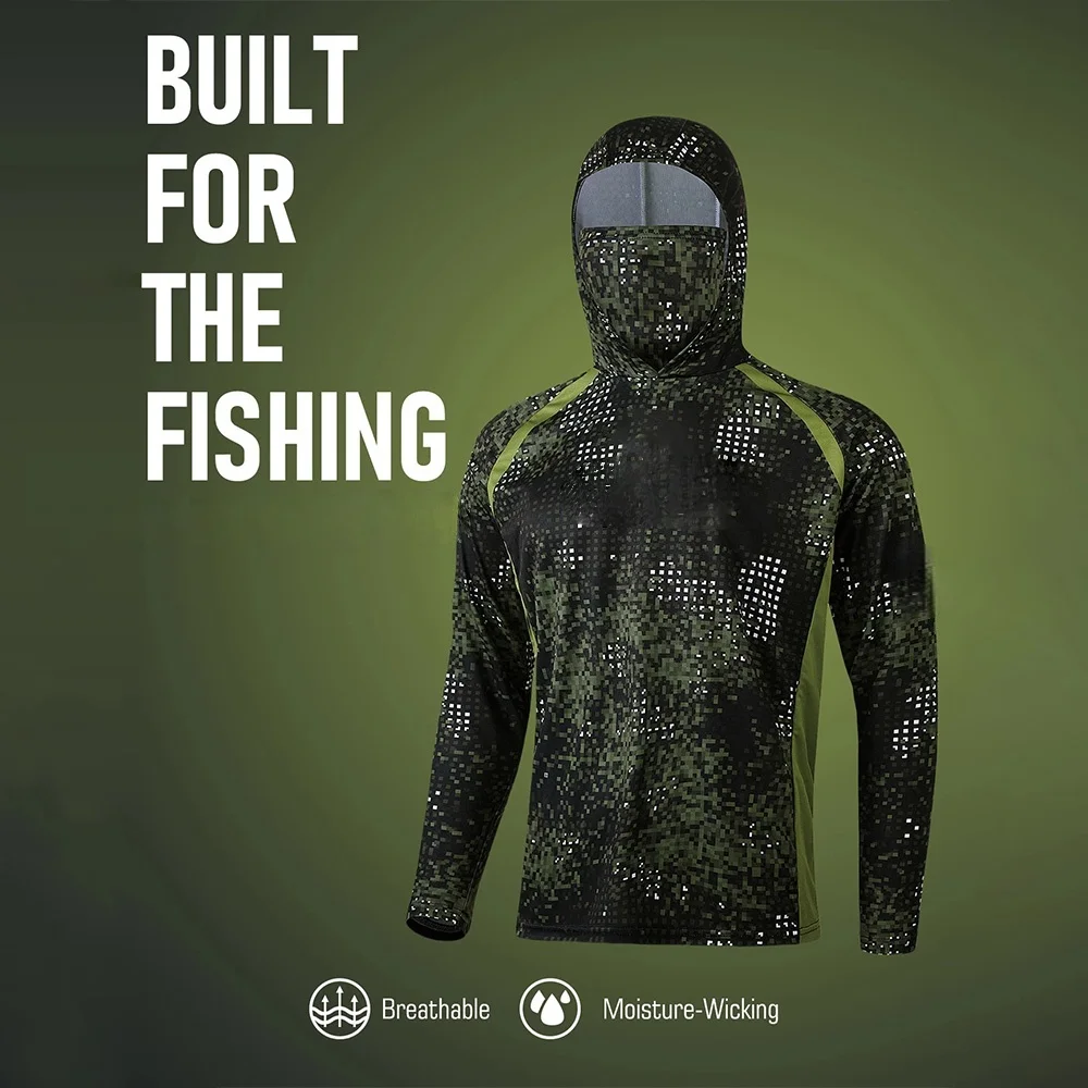 Fishing Shirt Uv Protection - Viskleding voor mannen, hooded visshirt met