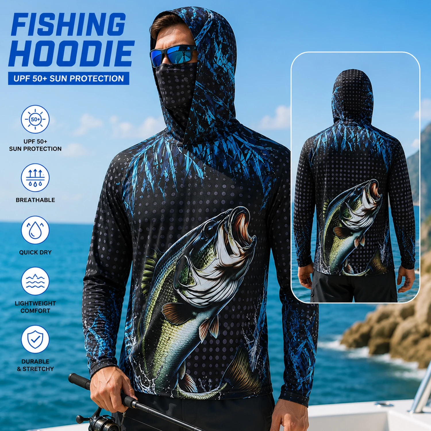 Heren UPF50+ vishoodie met gez - Fishing Mask Sun Protection recensie en prijs